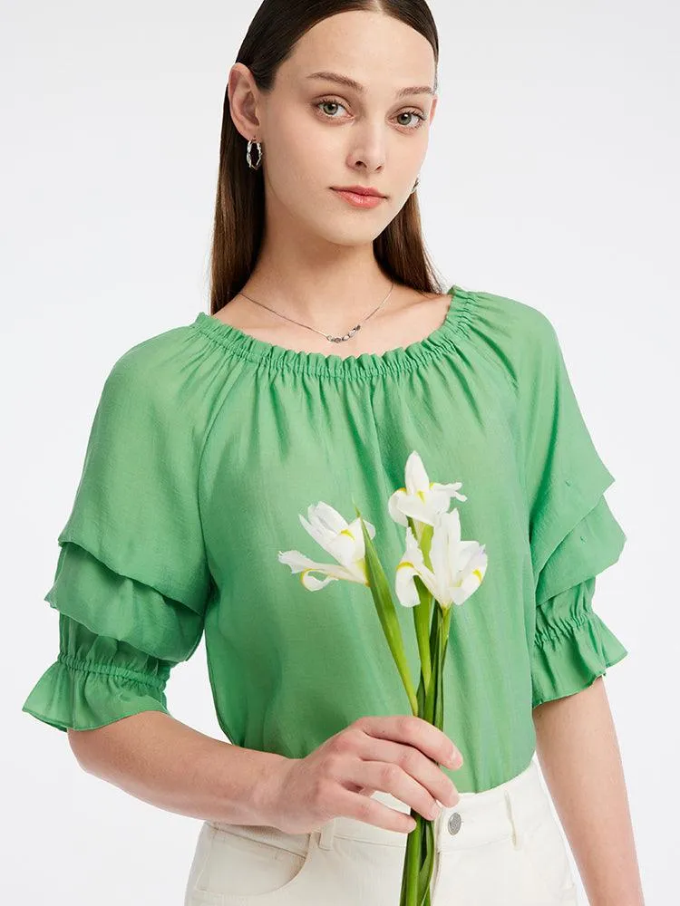 One-neck Puff Sleeve Short Tops