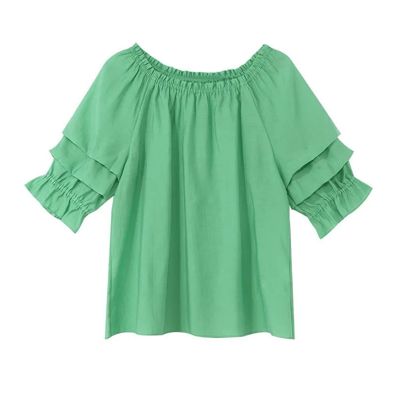 One-neck Puff Sleeve Short Tops