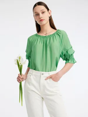 One-neck Puff Sleeve Short Tops