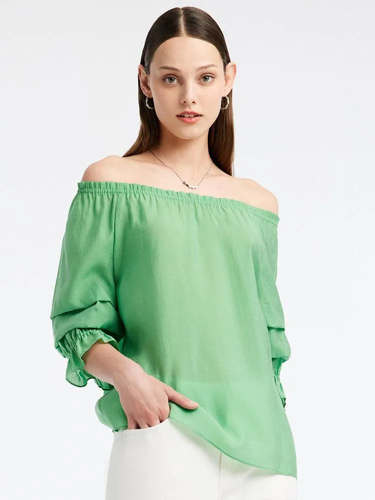 One-neck Puff Sleeve Short Tops
