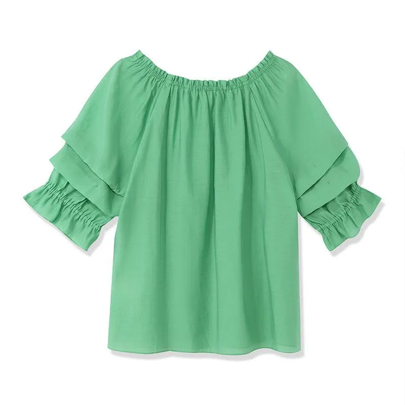 One-neck Puff Sleeve Short Tops