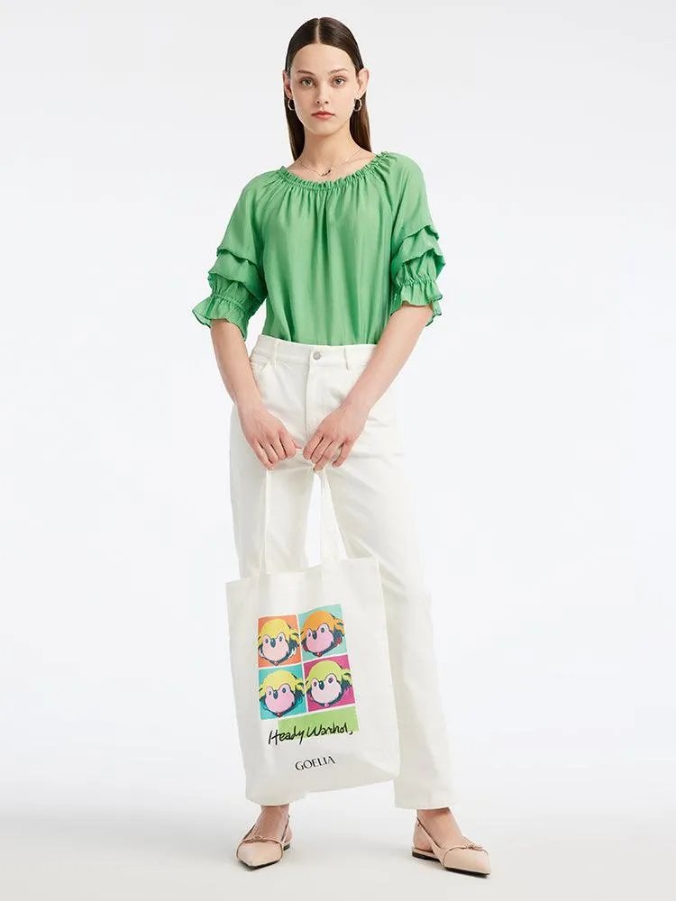 One-neck Puff Sleeve Short Tops