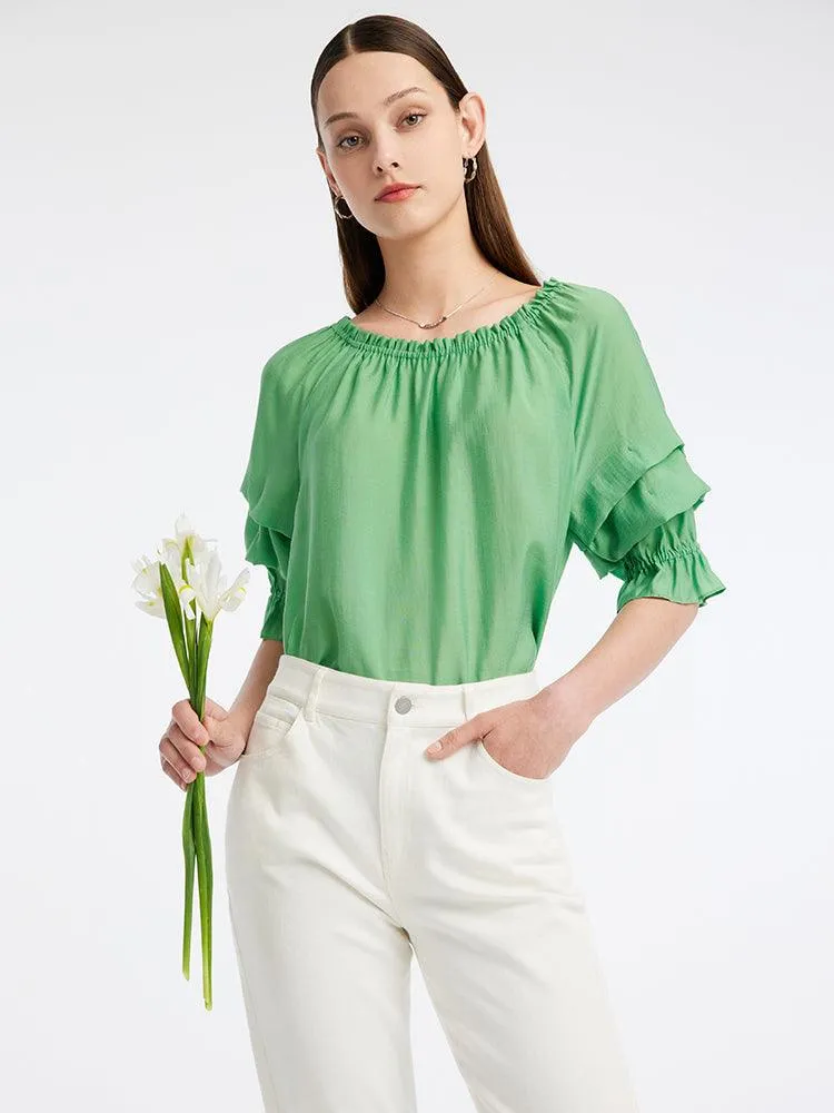 One-neck Puff Sleeve Short Tops
