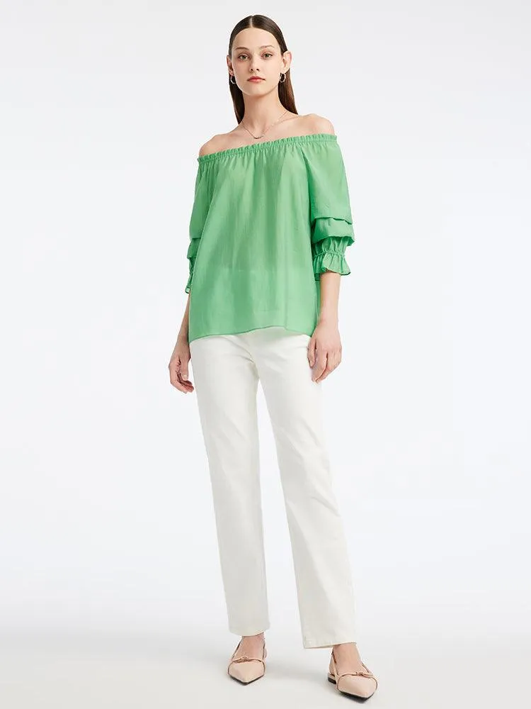One-neck Puff Sleeve Short Tops