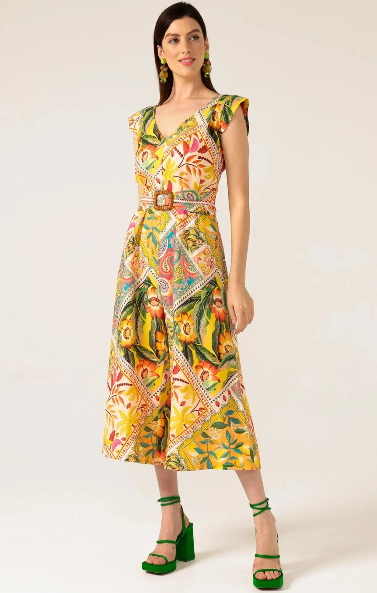 Paisley Tile Print Linen Jumpsuit