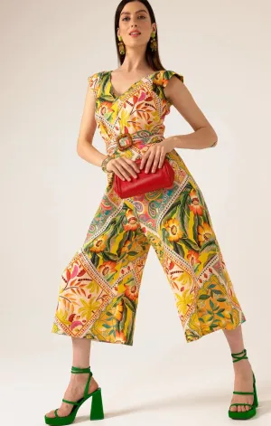 Paisley Tile Print Linen Jumpsuit
