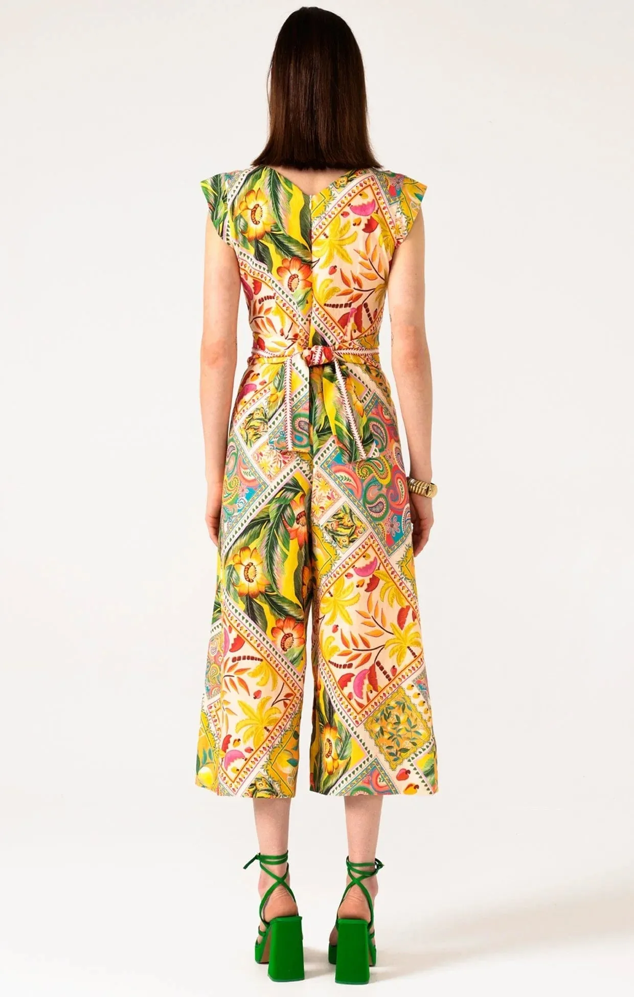 Paisley Tile Print Linen Jumpsuit