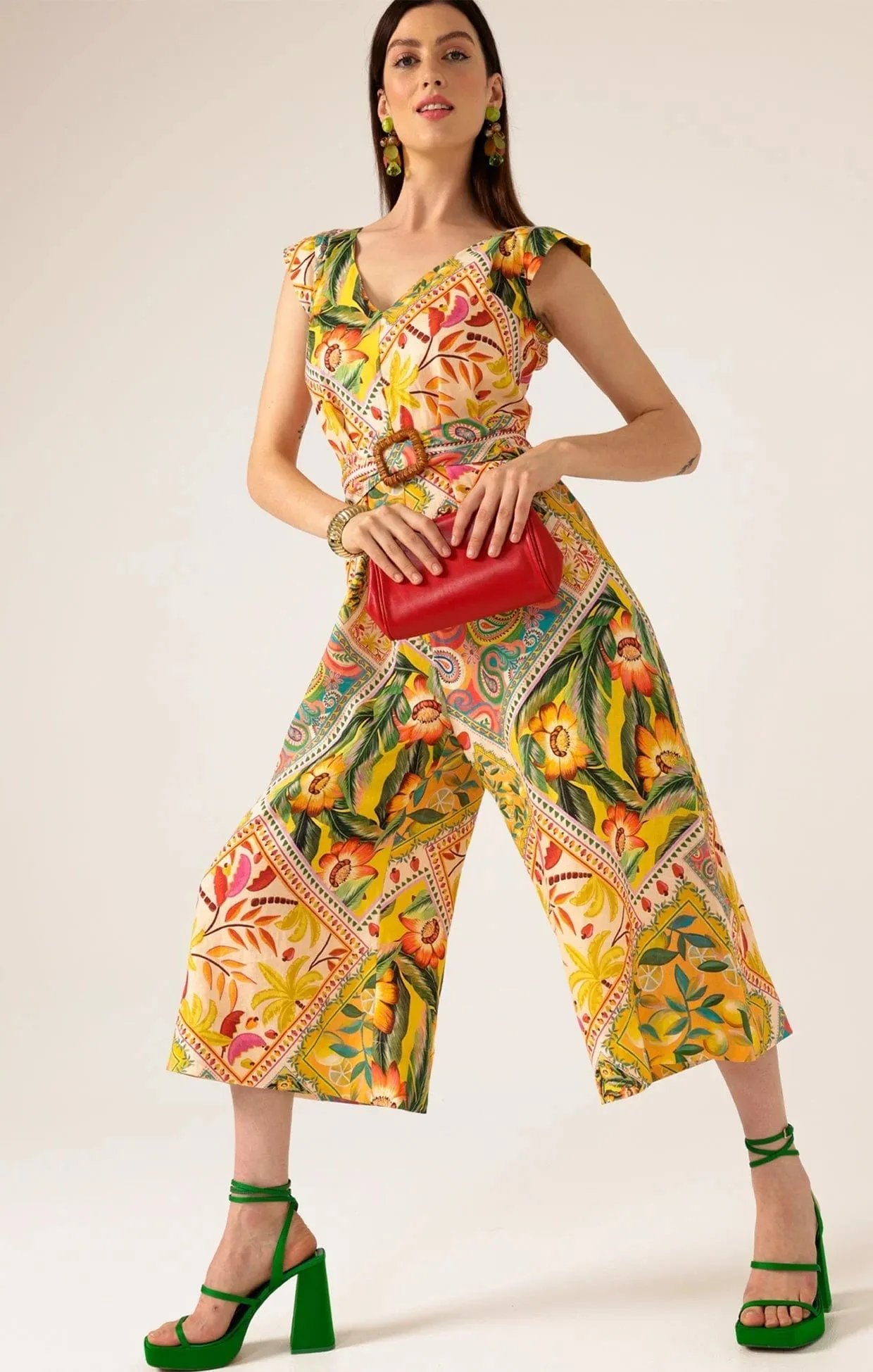 Paisley Tile Print Linen Jumpsuit