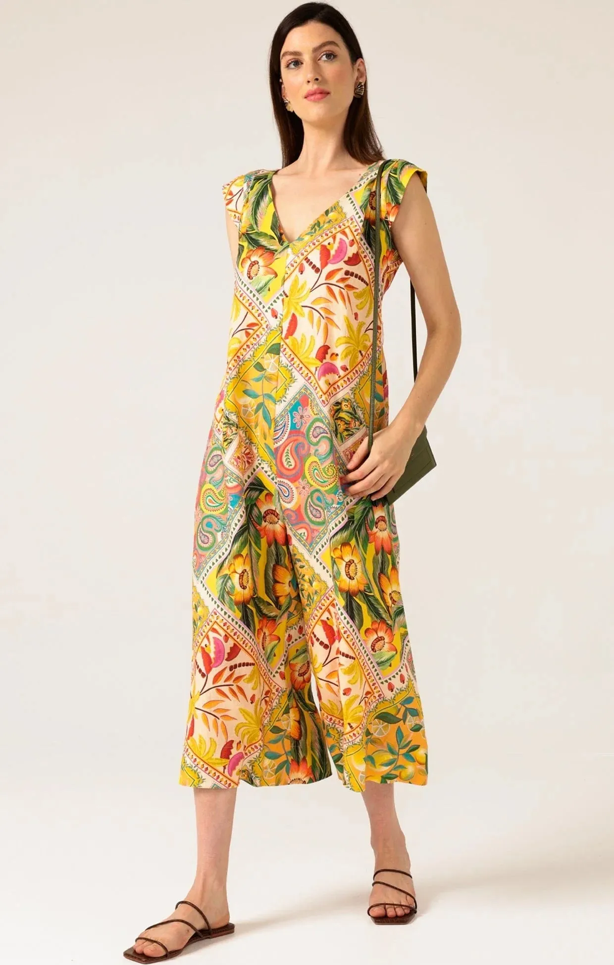 Paisley Tile Print Linen Jumpsuit