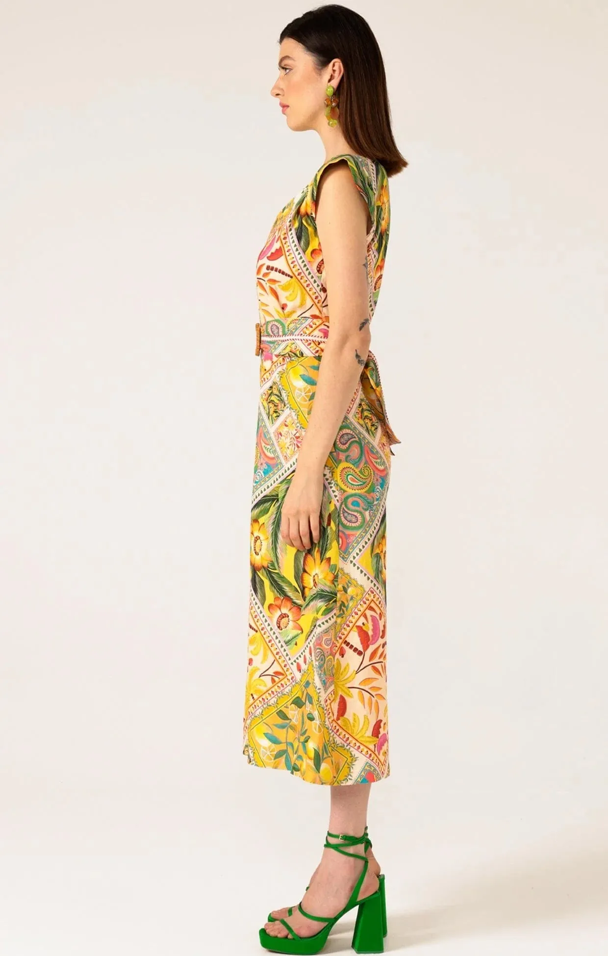 Paisley Tile Print Linen Jumpsuit