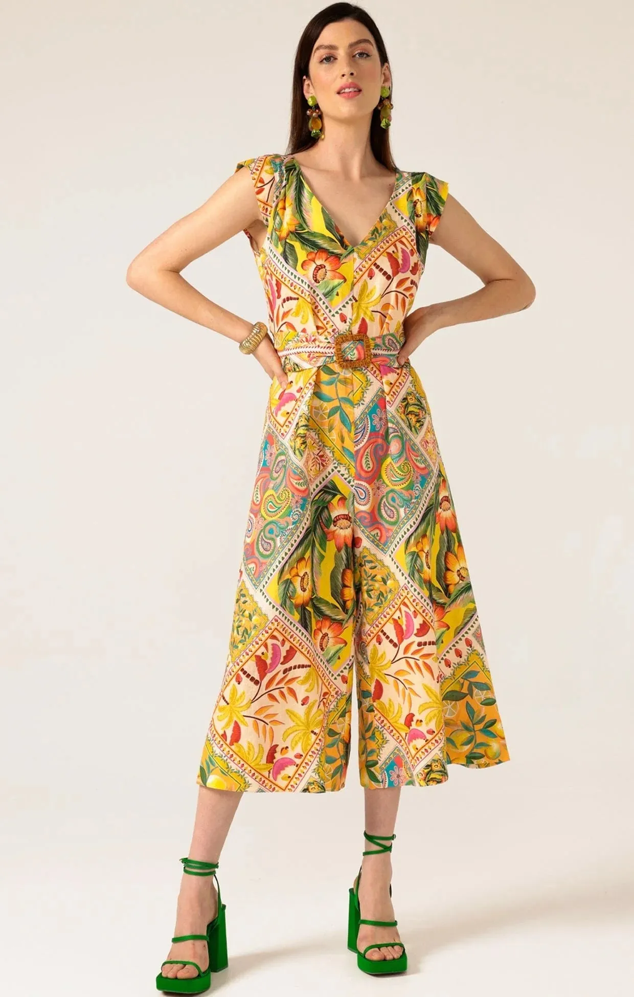 Paisley Tile Print Linen Jumpsuit