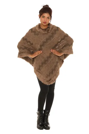 Popcorn Faux Fur Cowl-Neck Poncho