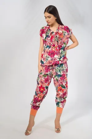 Potpourri Print Blouse with Neck Tie