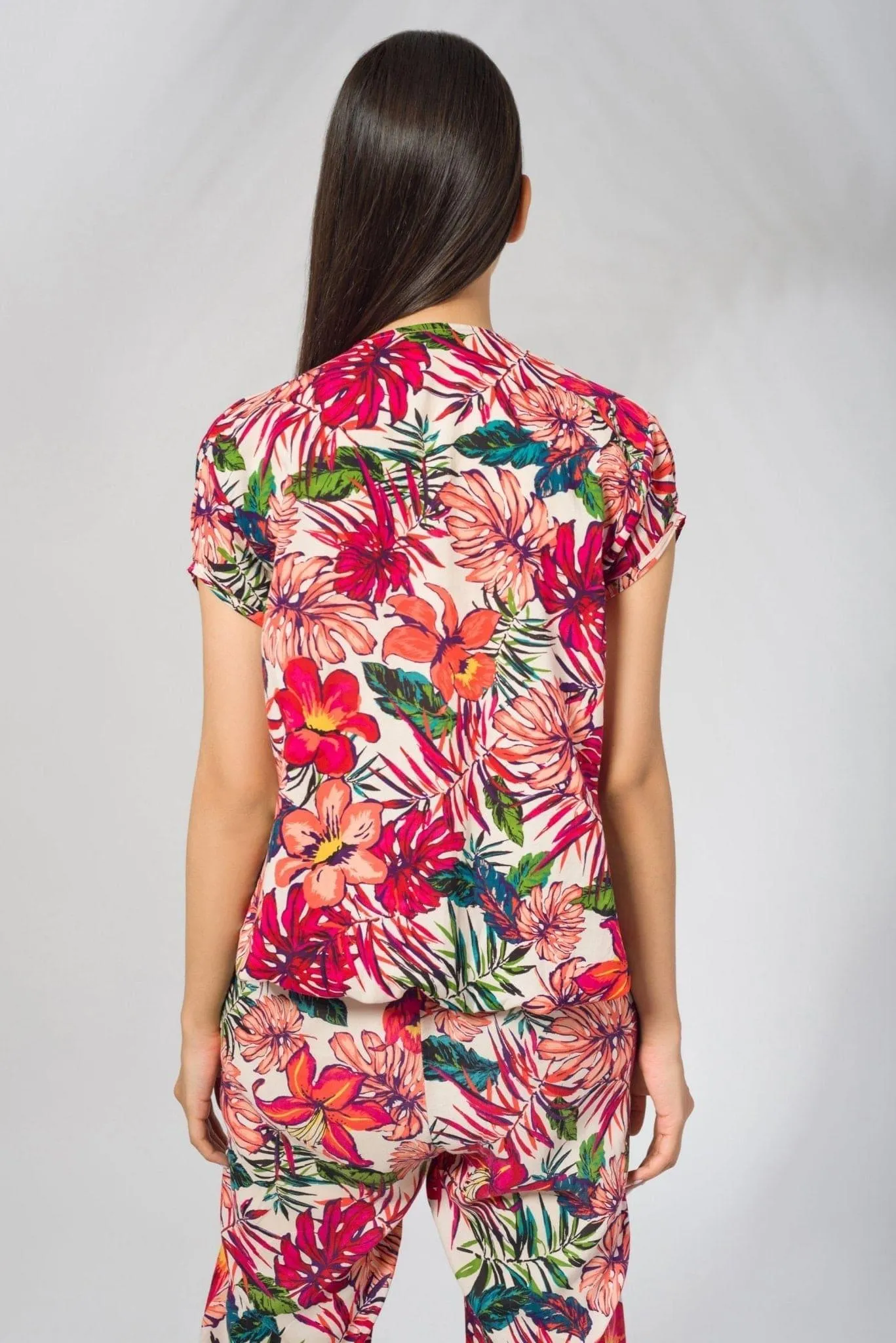 Potpourri Print Blouse with Neck Tie