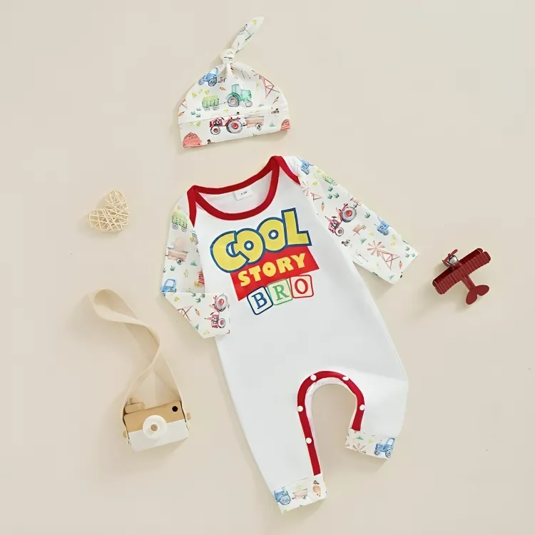 "Cool Story Bro" Cotton Baby Jumpsuit
