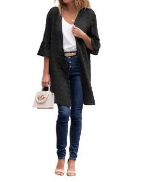 Sheer Dot Ruffle Sleeve Cardigan, Black