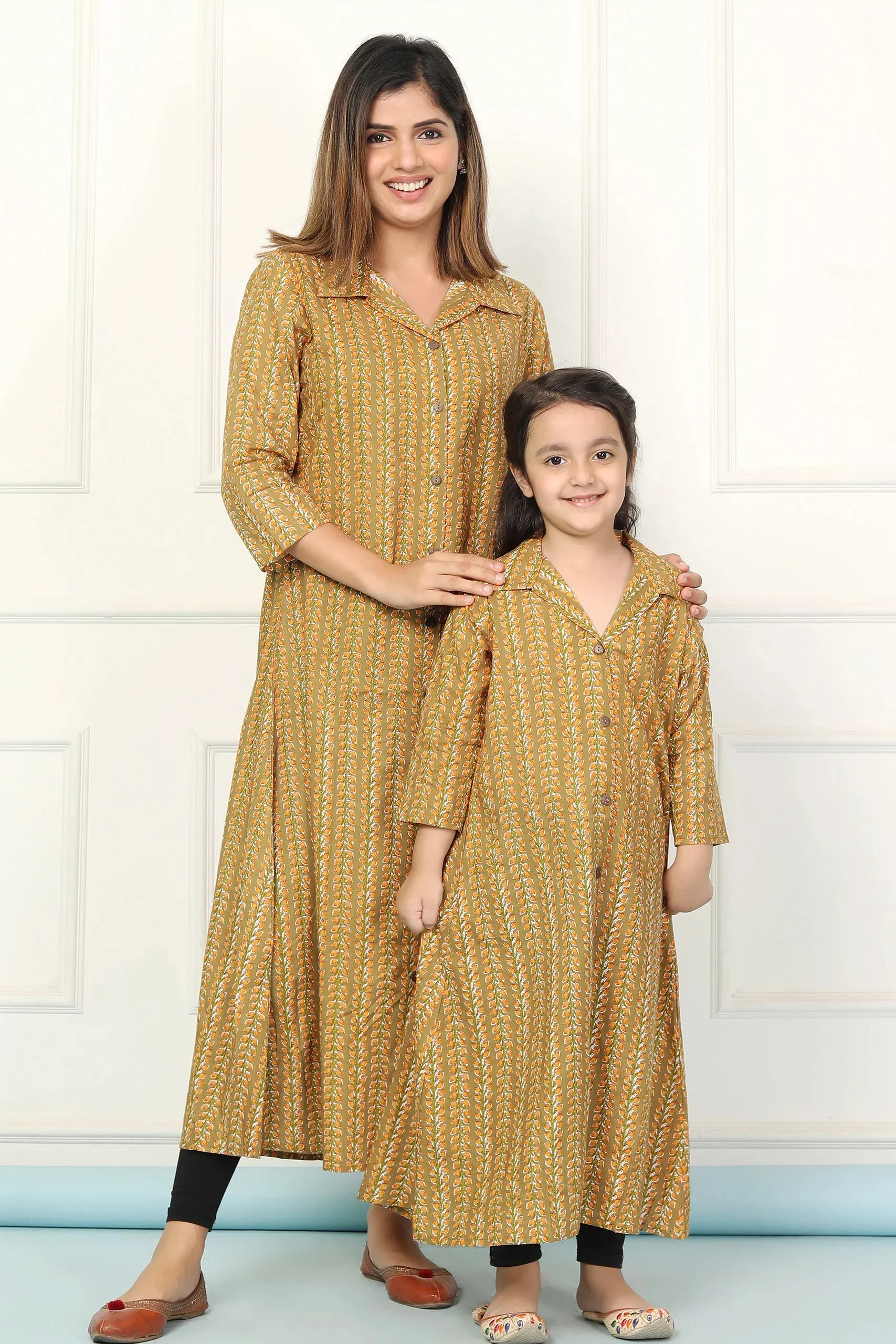 Stylish Coordinated Green Long Kurti Sets for Moms and Daughter
