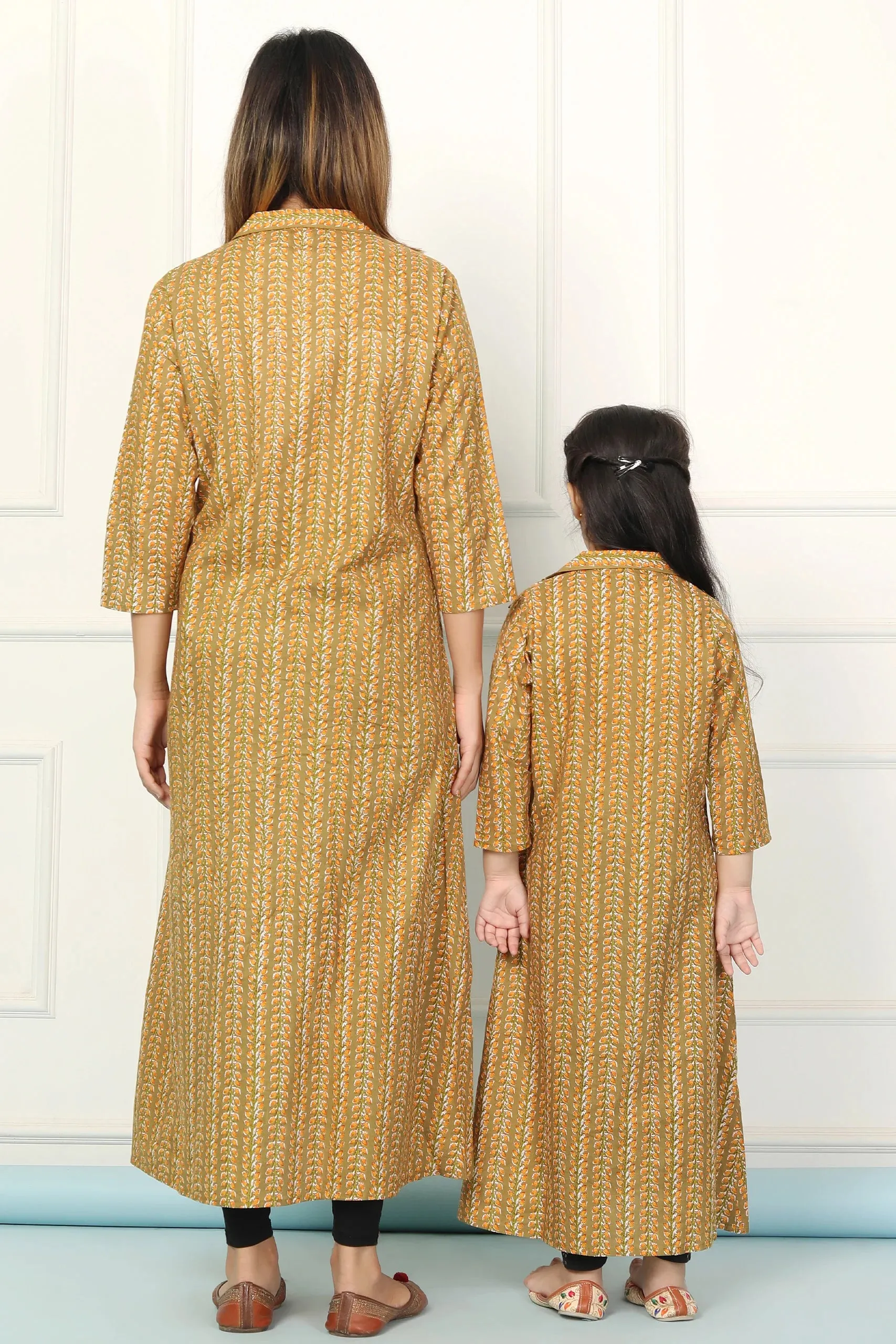 Stylish Coordinated Green Long Kurti Sets for Moms and Daughter