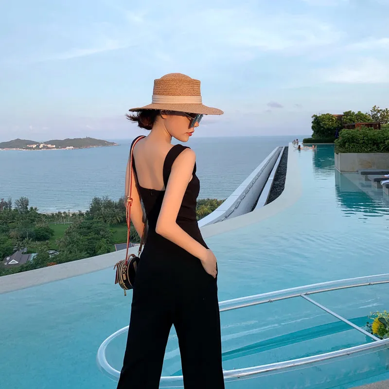 Summer Streetwear Jumpsuit Backless Fitness Beach Wear Party Sexy Rompers Overalls