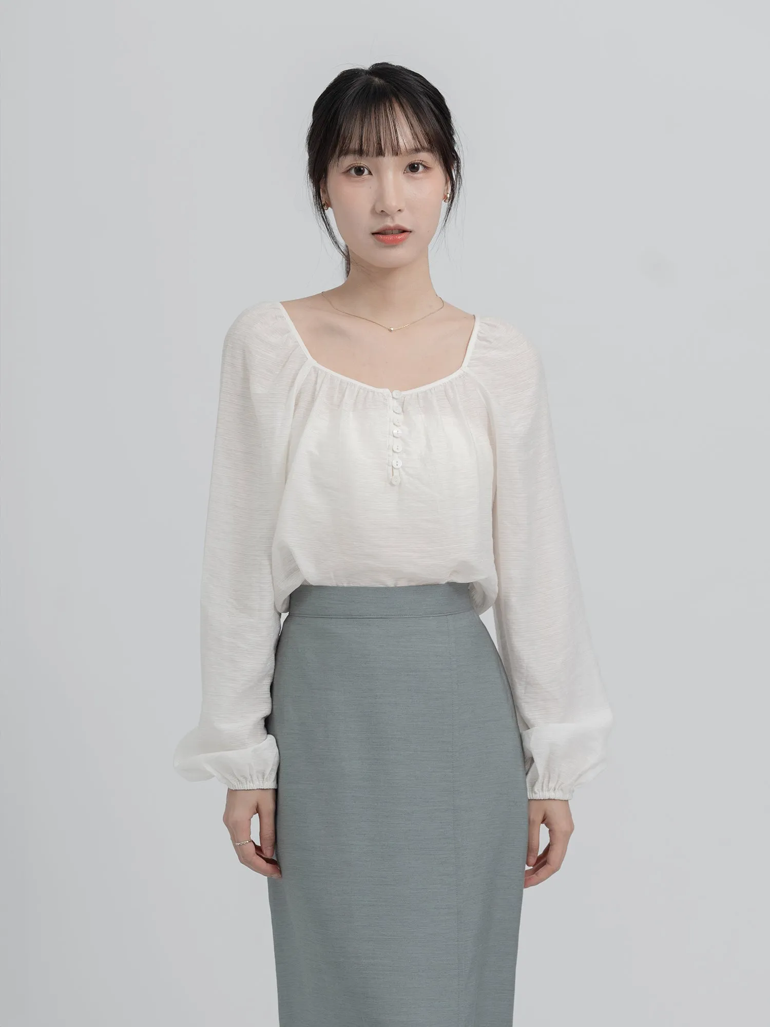 Violette Square Neck Buttoned Blouse