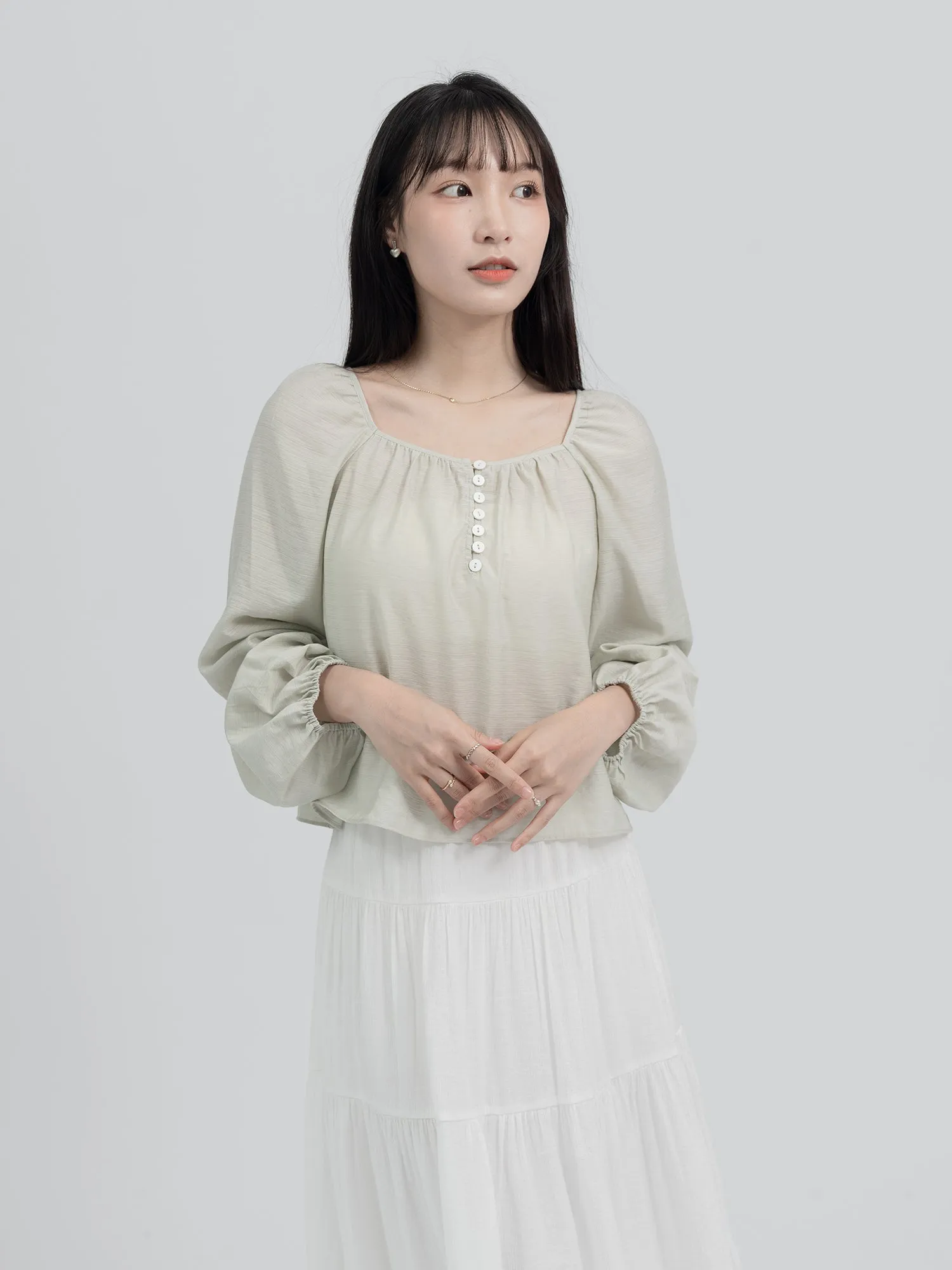 Violette Square Neck Buttoned Blouse
