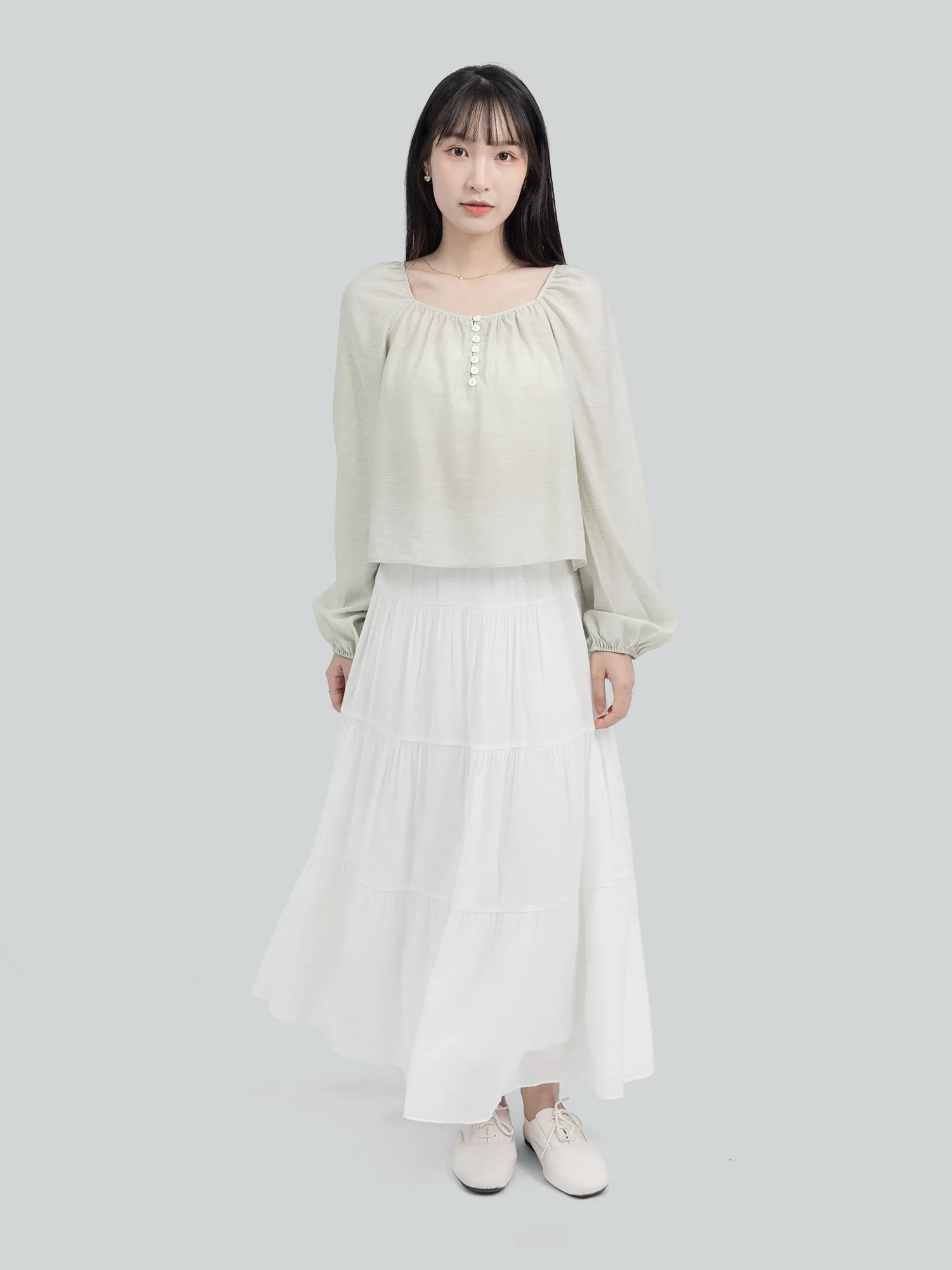Violette Square Neck Buttoned Blouse
