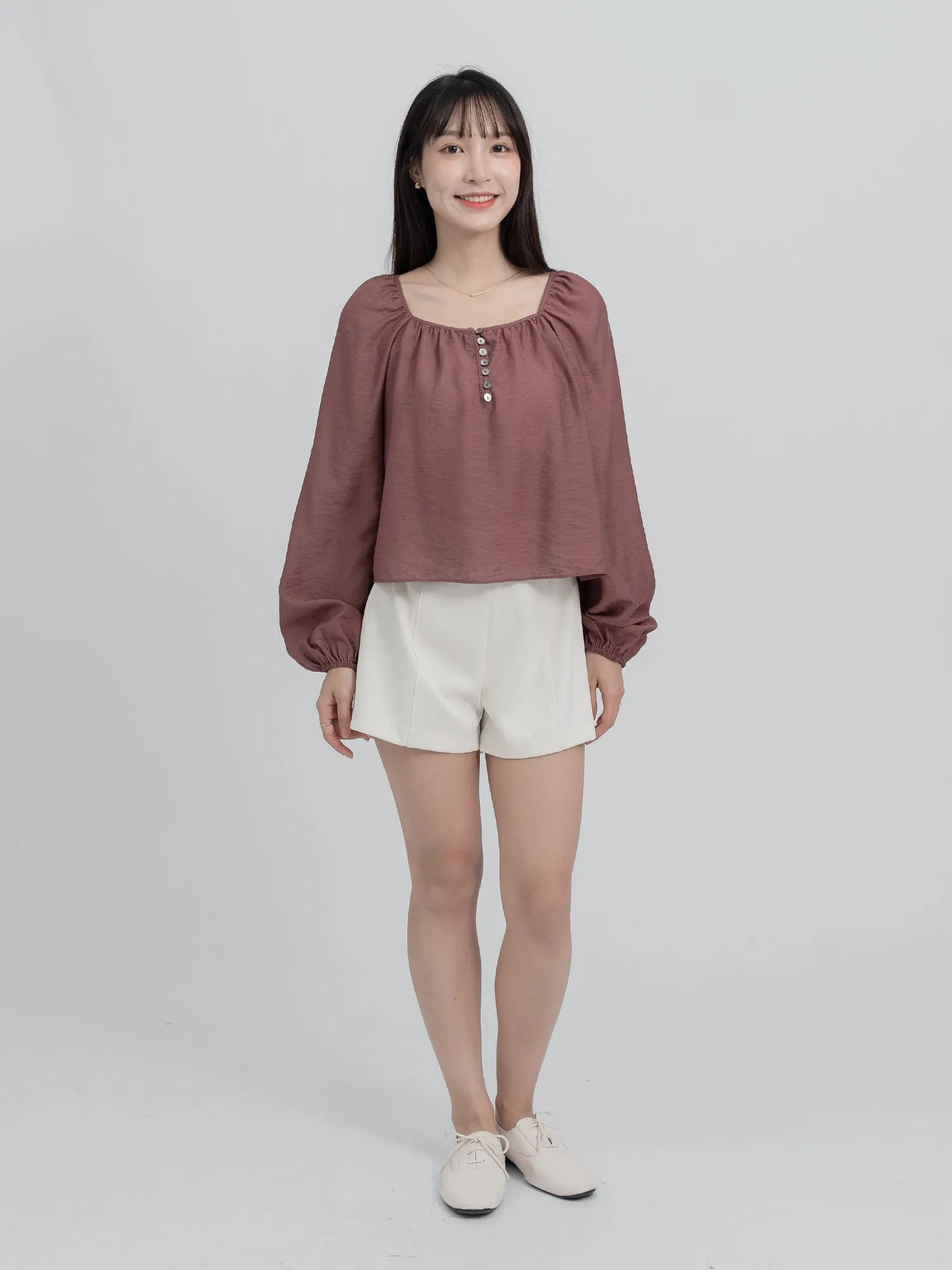 Violette Square Neck Buttoned Blouse