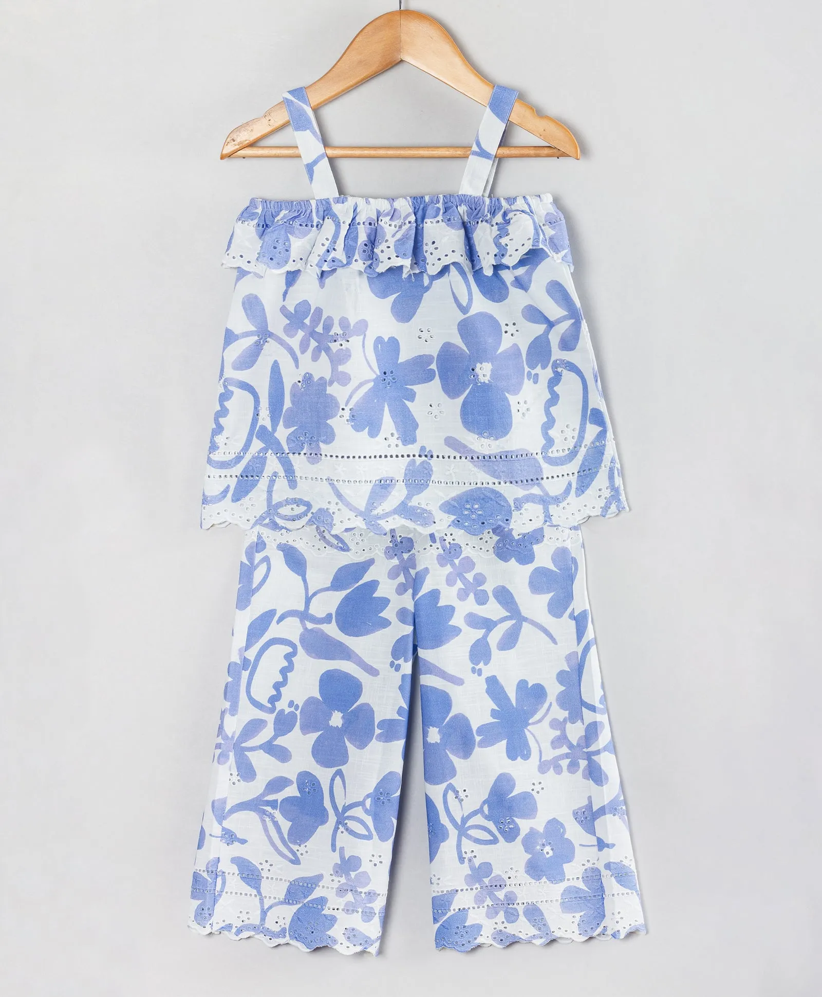 WHITE AND BLUE SCHIFFLI CO-ORD SET
