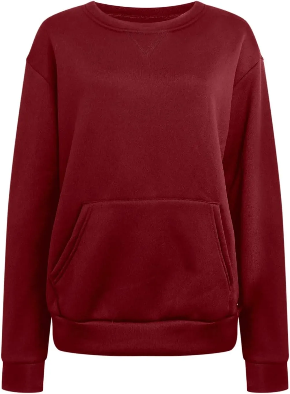 Women Round Neck Pullover Shirts Long Sleeve Solid Color Casual Sweatshirt Loose Fit Casual Tops with Pocket Fall Clothes