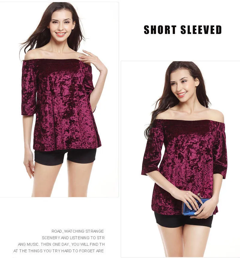 Women Slash Neck Strapless Velvet Fashion Top