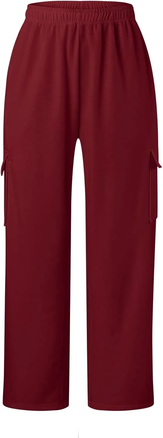 Women's Linen Blend Summer Casual Loose Pants Elastic Waisted Baggy Stretchy Loose Fit Trouser Trendy