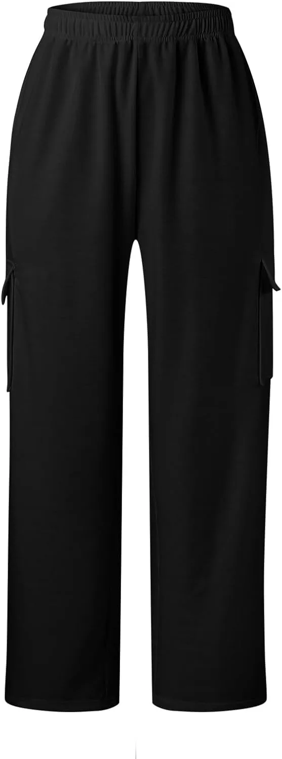 Women's Linen Blend Summer Casual Loose Pants Elastic Waisted Baggy Stretchy Loose Fit Trouser Trendy
