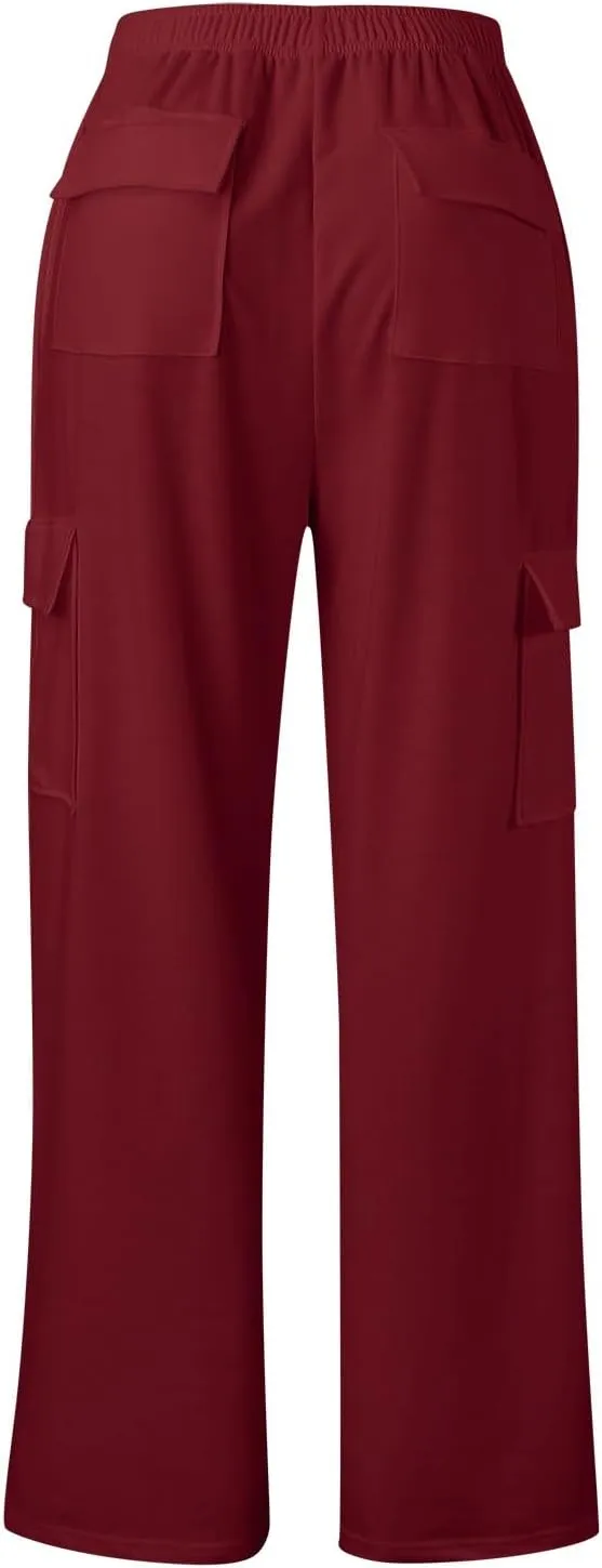 Women's Linen Blend Summer Casual Loose Pants Elastic Waisted Baggy Stretchy Loose Fit Trouser Trendy