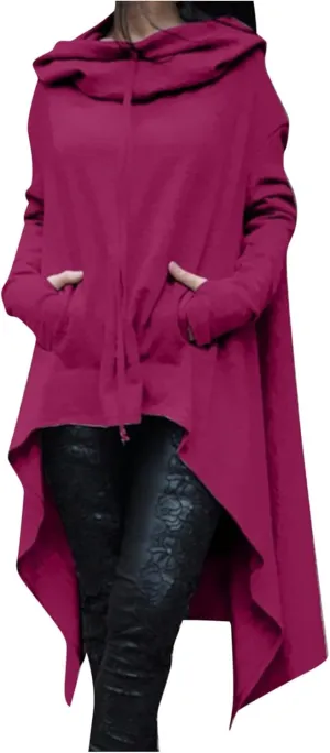 Womens Long Sleeve Pullover Hoodies Solid Color Turtle Neck High Low Hem Sweatshirt Loose Fit Casual Fall Fashion Tops
