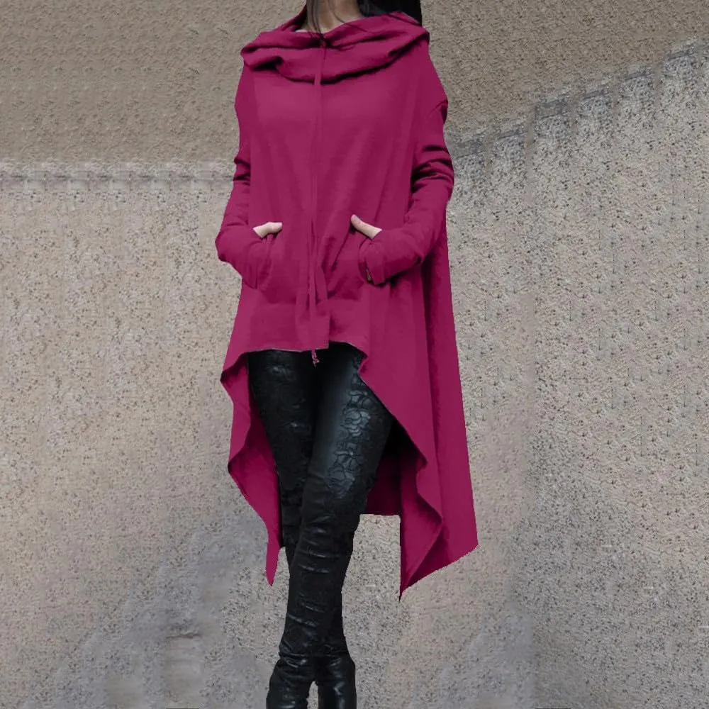 Womens Long Sleeve Pullover Hoodies Solid Color Turtle Neck High Low Hem Sweatshirt Loose Fit Casual Fall Fashion Tops