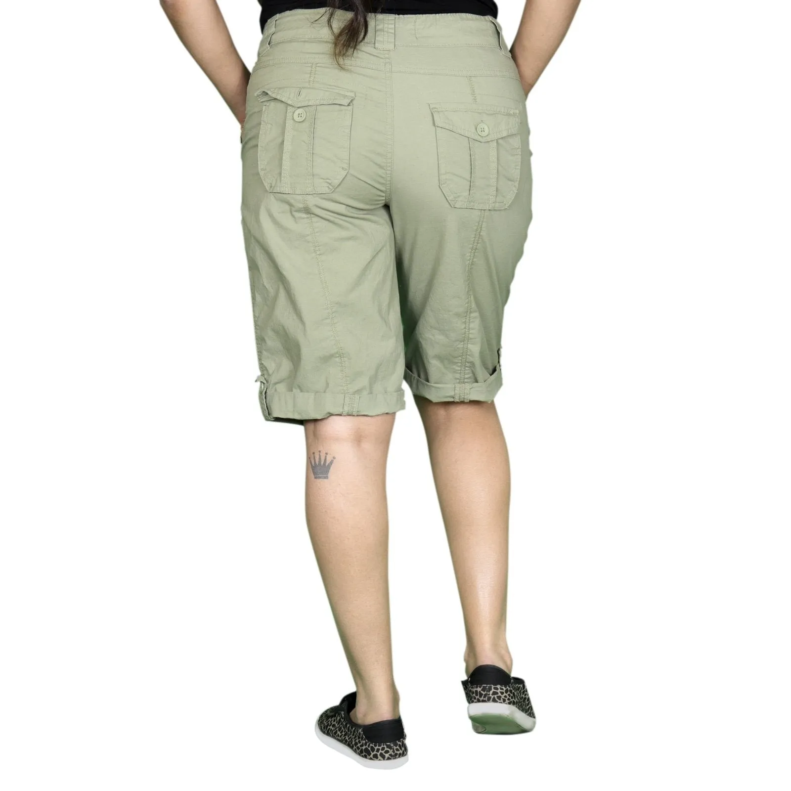 Womens Olive Green Stretched Bermuda Relaxed- fit Short Pants.